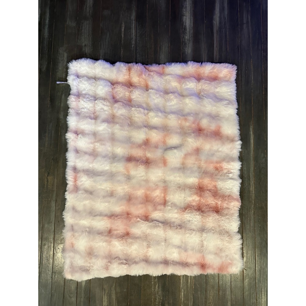 Faux Fur Throw Blanket Pink White Tie Dye Plush Shaggy Reversible Soft